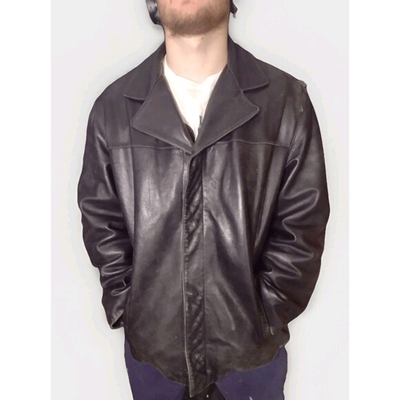 Black Old Stock Vintage Guess Butter Soft Leather Jacket W Removable Liner L - Picture 1 of 16